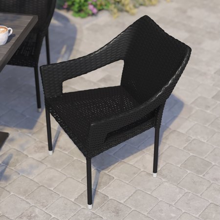 Flash Furniture Black PE Rattan Wicker Patio Dining Chair, 4PK 4-TT-TT02-BK-GG